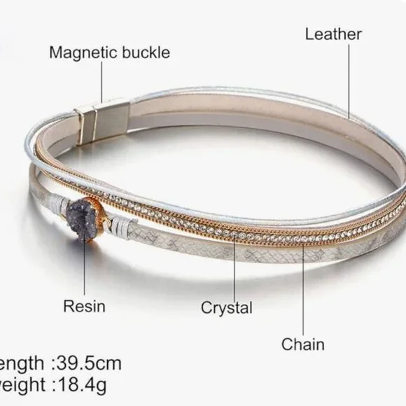 Leather Wrap Bracelets Multi-Layer Crystal Beads Cuff Bracelet Jewelry - AGATE - Picture 3 of 7